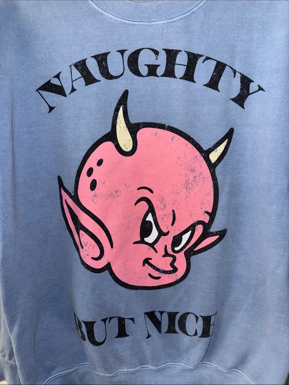 Urban Outfitters Naughty But Nice Devil Graphic Pullover Sweatshirt Blue Size M